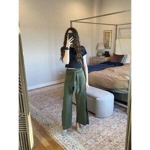 Army Green 100% Cotton Flowy Yoga Pants Relaxed Wide Leg M